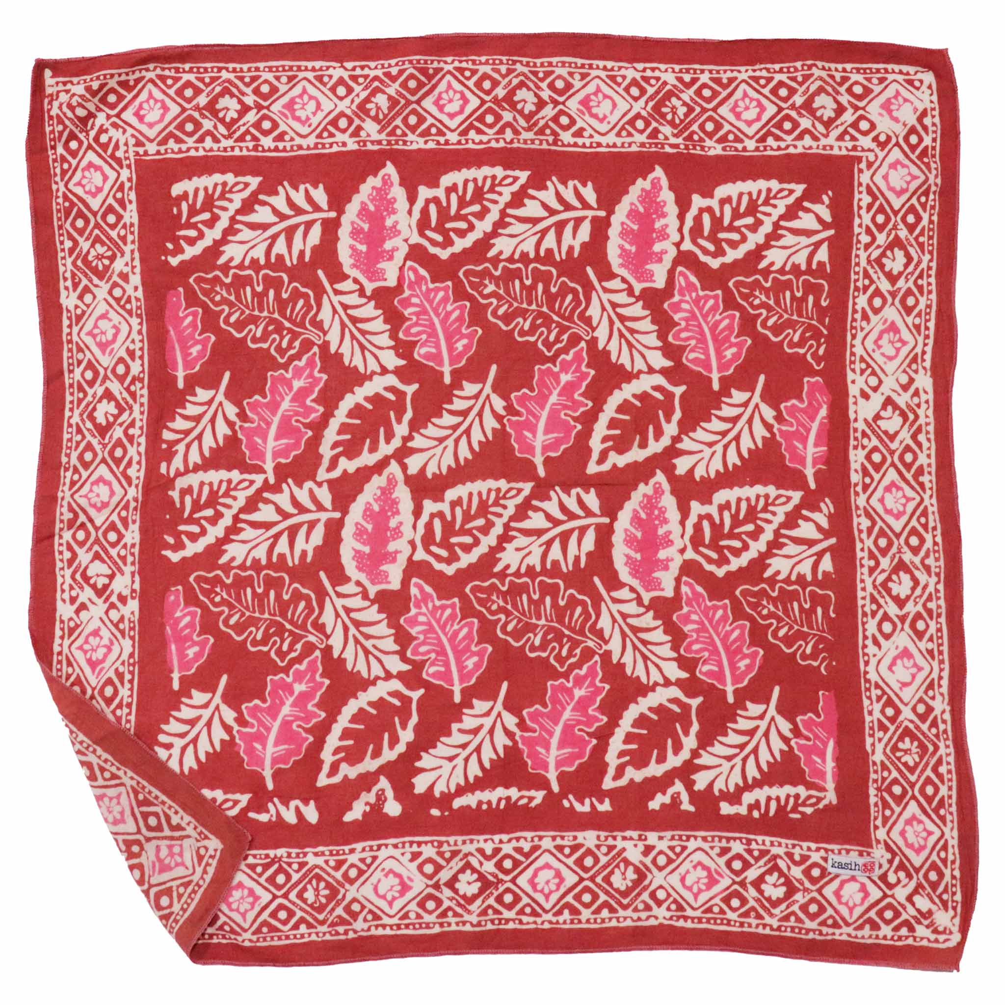 Kasih Co-op – wholesale Bandana – Women's – Hand Dyed Batik Bandana, Peach Pink Coral Leaves11