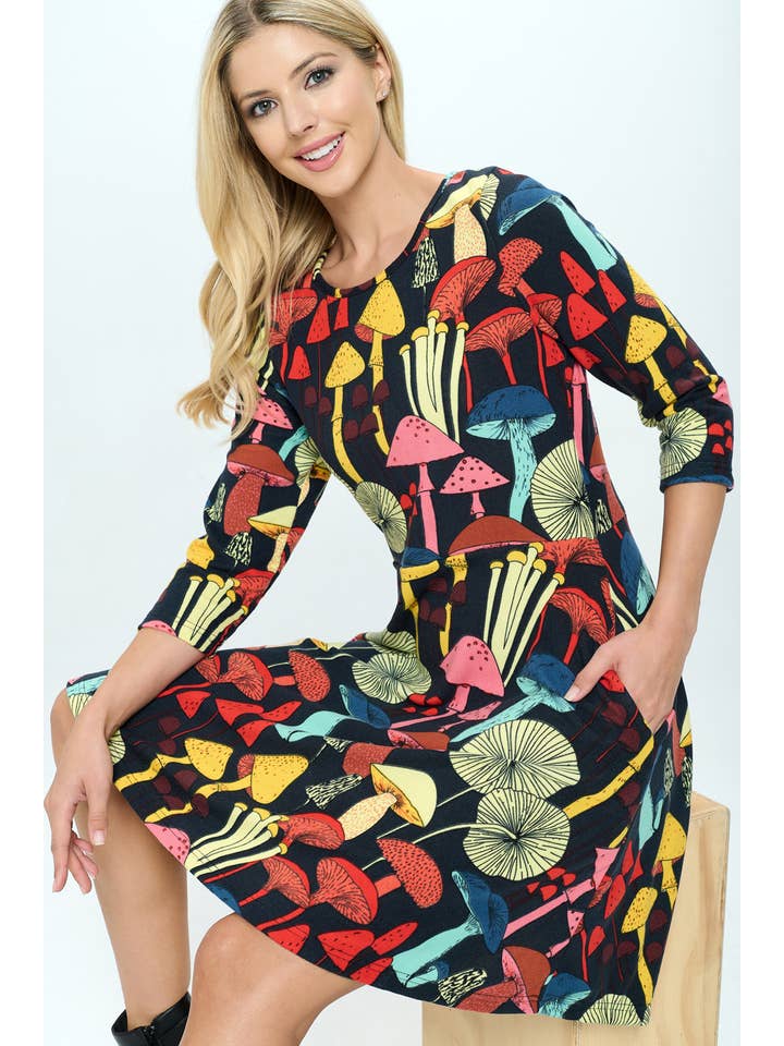 LA Soul - Wholesale Dress - Women's - Mushroom Print Plus Size Winter Tunic Dress