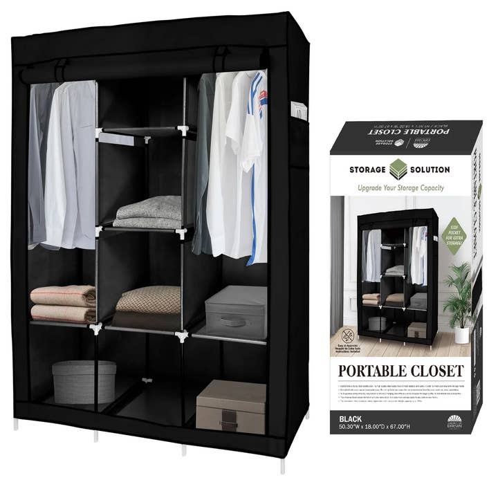 J&V TEXTILES - Wholesale Bedroom furniture - Portable Free Standing Closet with 8 Storage Shelves, 2 Hanging Rod & 4 Pockets4