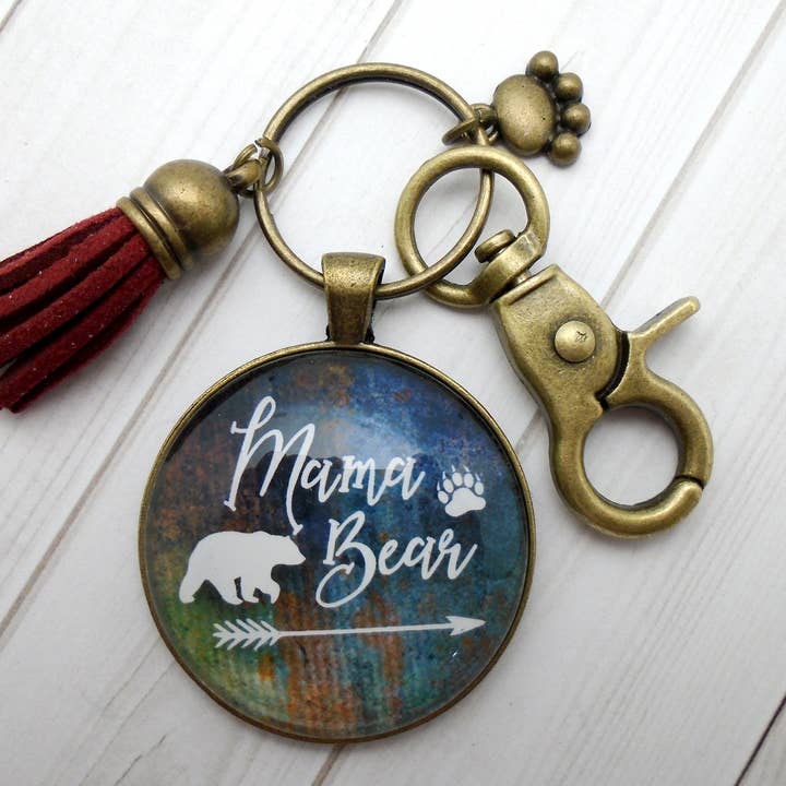 Mama Bear Bronze Keychain for wholesale by Urban Charm
