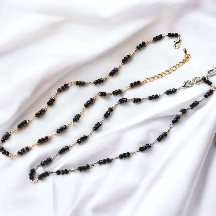 The Colourful Aura – wholesale Beaded/pearl necklace – Handmade Black Crystal Beaded Indian Asian Nazar Mangalsutra Choker Necklace6