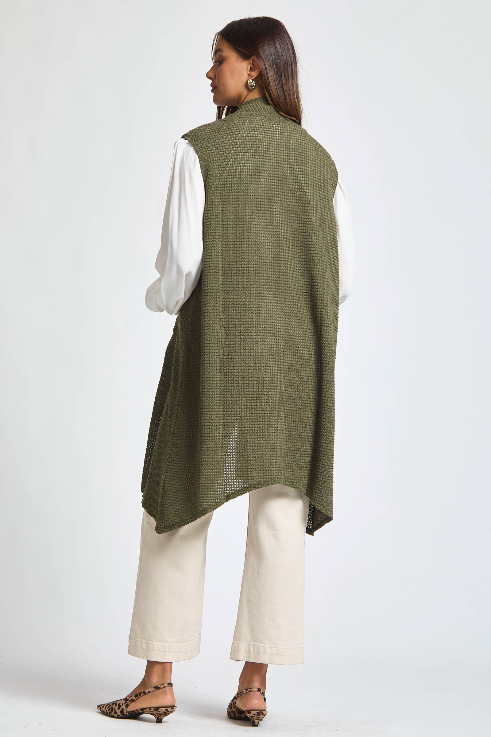 Dear Scarlett - Wholesale Outerwear Vest - Women's - Sleeveless Crochet Midi Vest Cardigan16