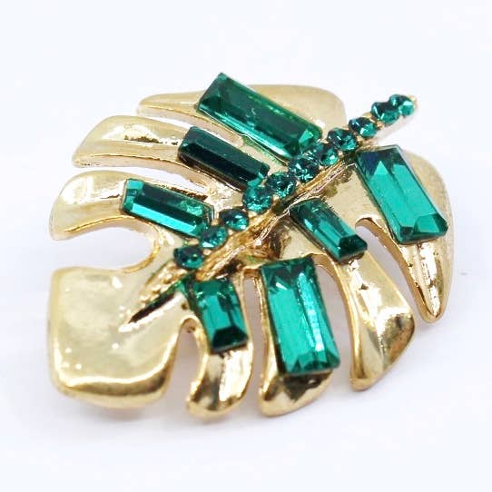 Alfinete Folha Rhinestone Moderno Latão Fantasy por atacado de La Jungle des Gemmes