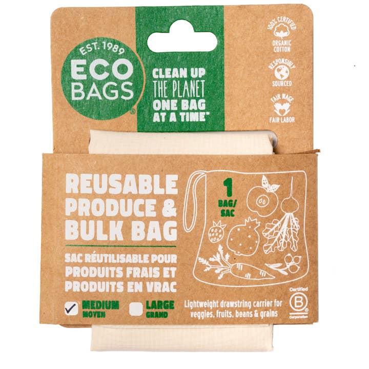 Verpakt biologisch katoenen middelgrote groentezak voor wholesale door ECOBAGS