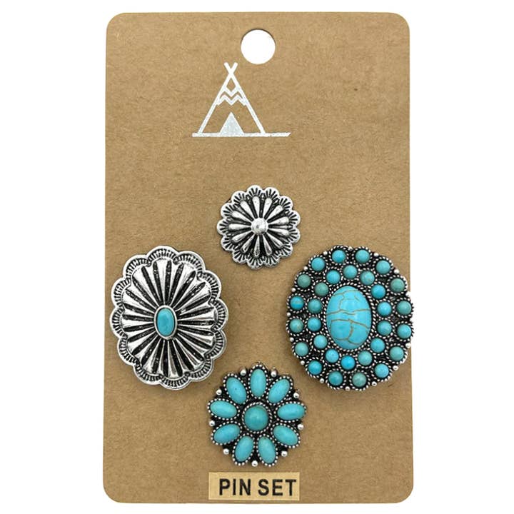 Turquoise FLORAL GEMSTONE CONCHO MIX PIN SET for wholesale on Faire
