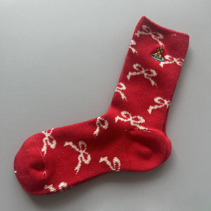 Tourtiwi - Wholesale Socks - Women's - Red Snowflake & Geometric Patterns Christmas Crew Socks6