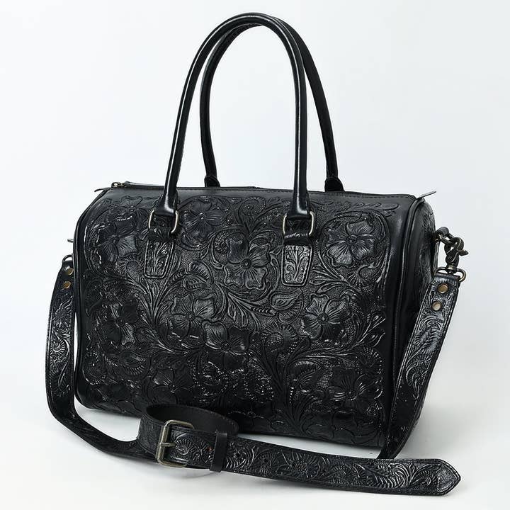 ADBG1483 American Darling Hand-Tooled Leather Duffel Bag | Floral Carved Travel Carryall for wholesale by LS Western