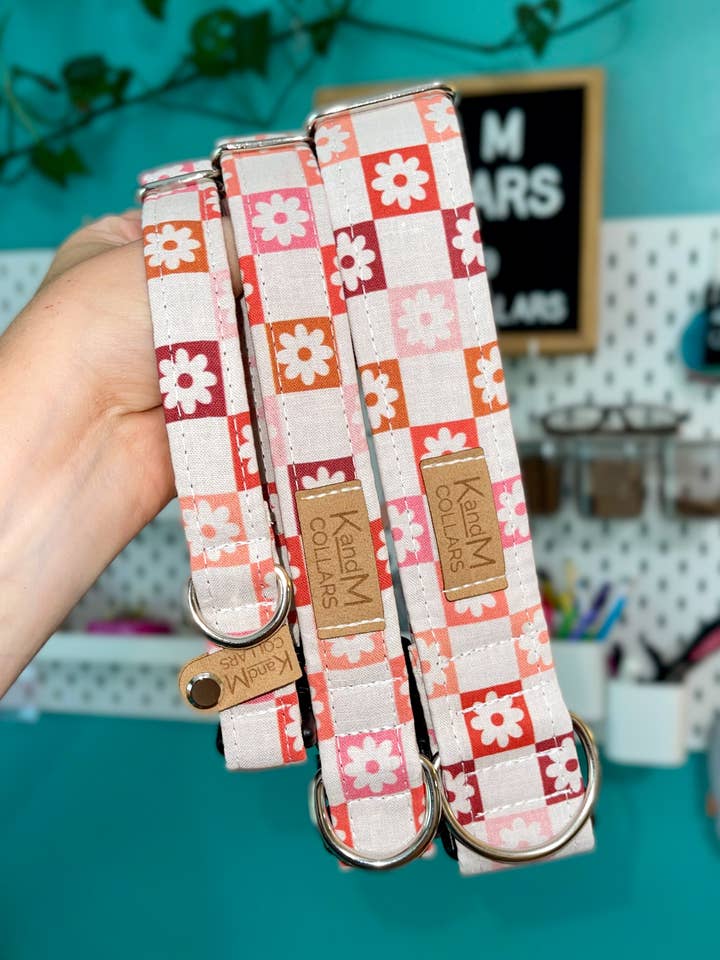 Collare per cani a scacchi Boho Flowers, autunno, Halloween, K and M per la vendita all'ingrosso da parte di K and M Collars