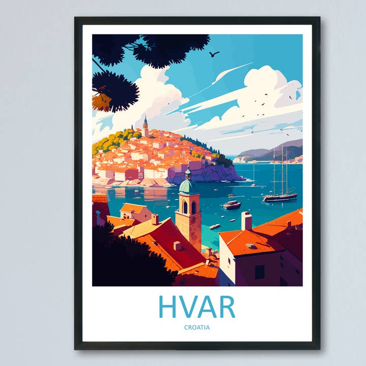 Poster di viaggio in Croazia Hvar per la vendita all'ingrosso da parte di TravelzonaArt