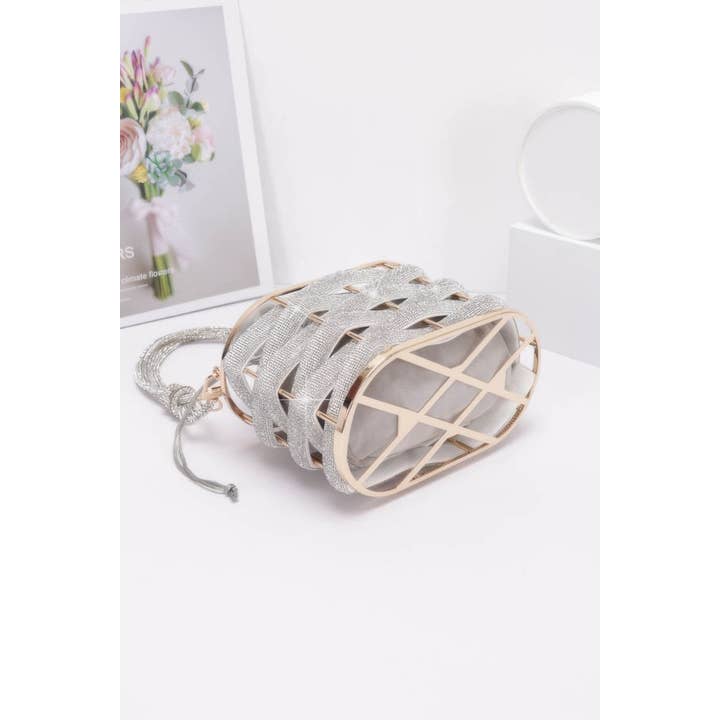 CC Wholesale Clothing - Wholesale Top handle bag – women's - Rhinestone Braided Metal Bucket Bag2