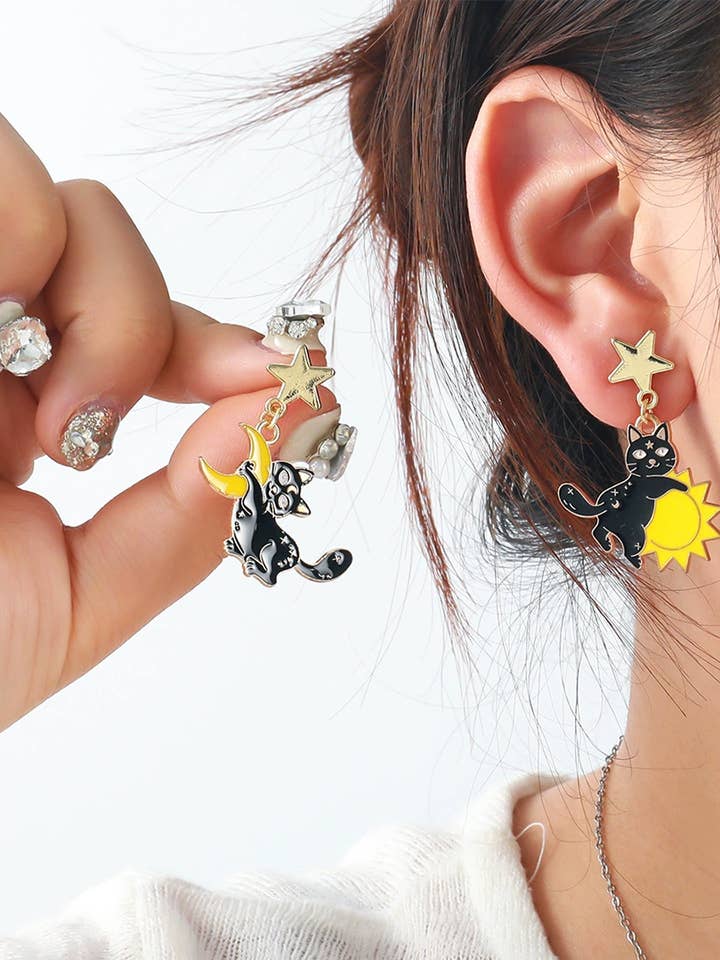 Halloween Sol Måne Pentagram Sort Kat Heks Øreringe ZK3394 for engroshandel hos UNISHE