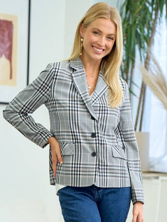 Blazer Xadrez Com Forro Riscas Contraste - 9705J por atacado de Doe and Rae