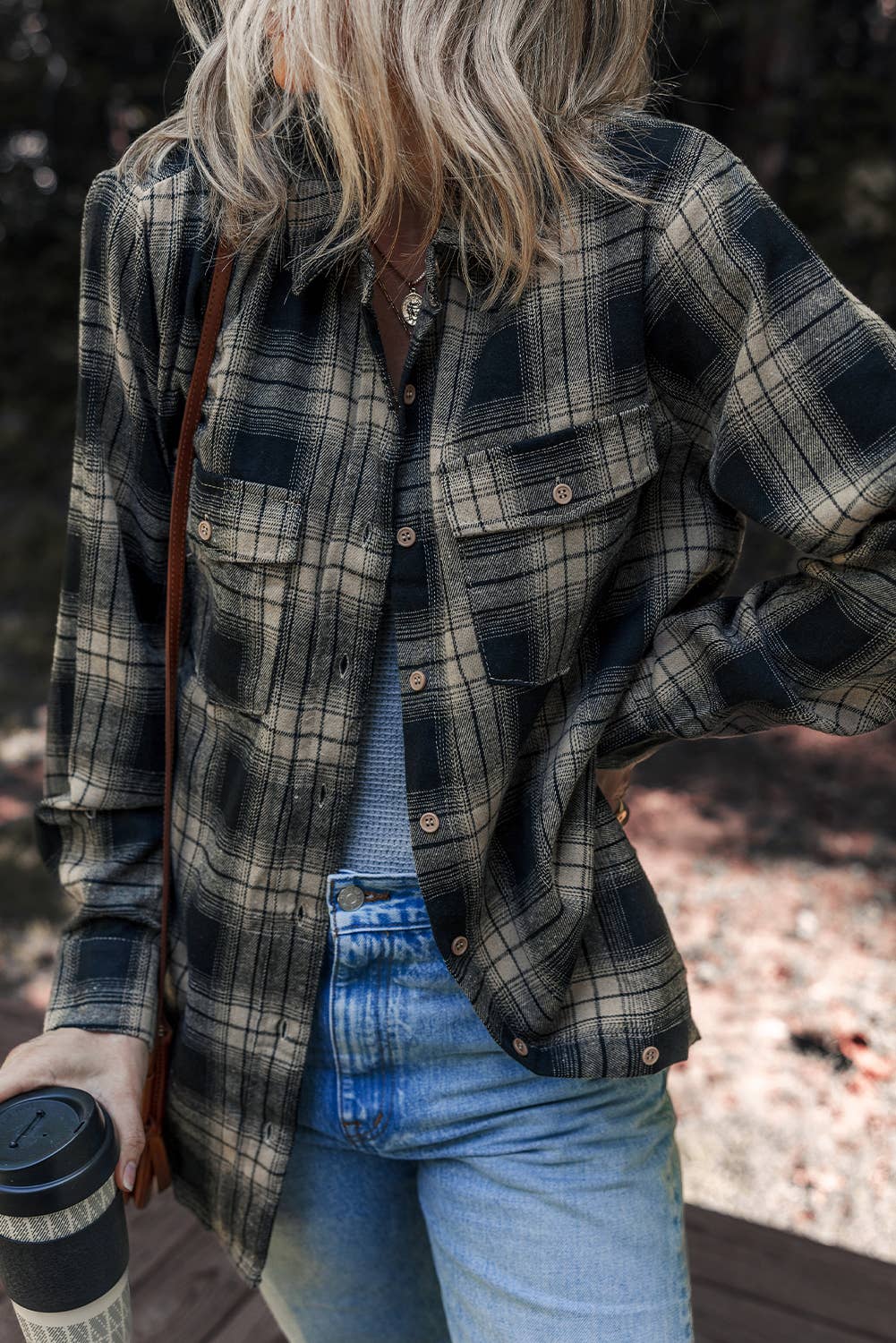 Multicolour LDC Retro Plaid Double Flap Pocket Button Down Shacket for wholesale on Faire2