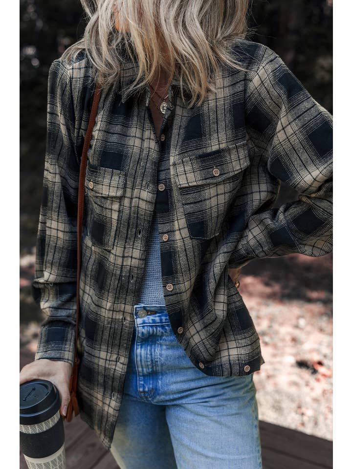 Multicolour LDC Retro Plaid Double Flap Pocket Button Down Shacket for wholesale on Faire2