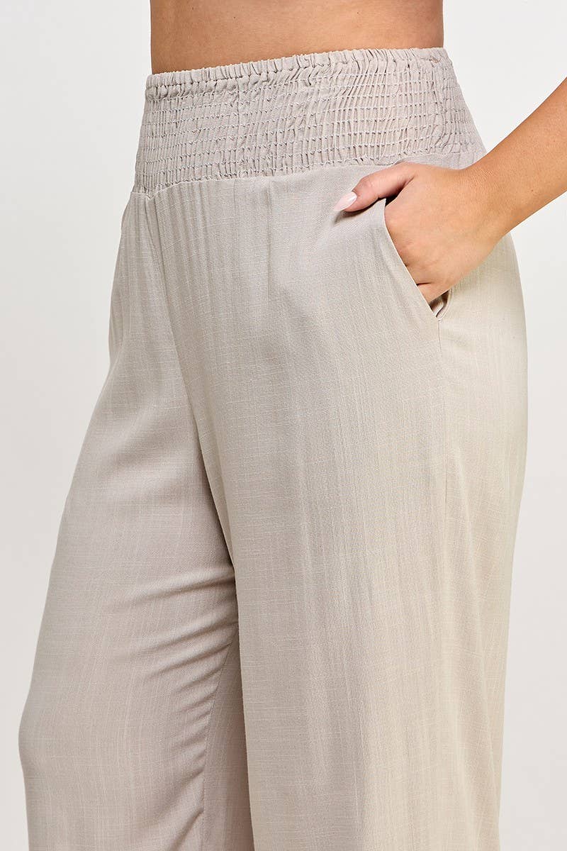 Haute Fox Plus Size & Contemporary - Wholesale Pants - Women's - Plus Size Smocked Waist Wide Leg Pant JK18641-P1