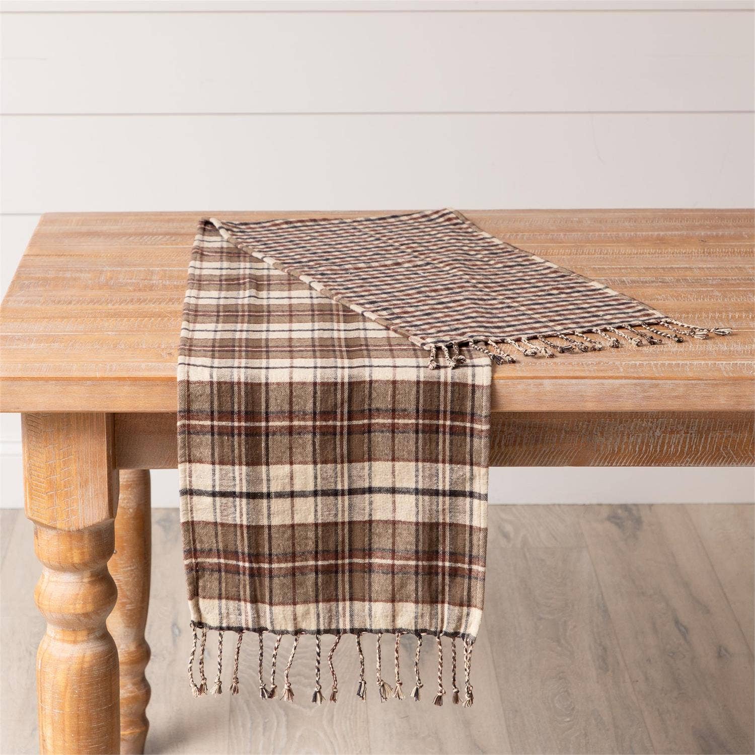 Audrey's Home & Gift - Wholesale Tafelloper - Tafelloper - bruine plaids, omkeerbaar geborsteld katoen1