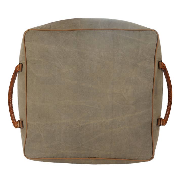 Multi Pouf carré bordé en coton et cuir fait main - Accent 20" en vente sur Faire3