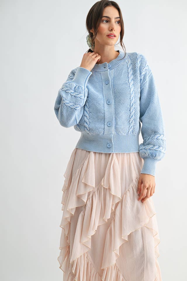 Camellia - Wholesale Cardigan - Women's - CW10019E WASHED BLENDED BROWN CABLE KNIT CARDIGAN14