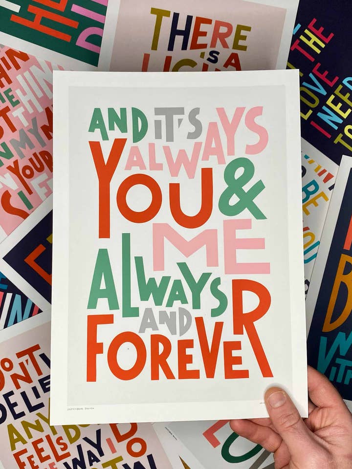 Stampa tipografica musicale You & Me Always & Forever Love Song per la vendita all'ingrosso da parte di Sketchbook Design