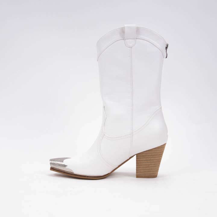 CCOCCI - Wholesale Cowboy Boots - Women's - METALLIC SILVER TOE TIP MID-CALF WESTERN BOOTS