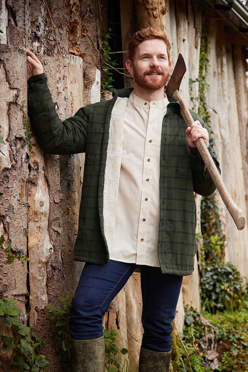 Lee Valley Ireland – Großhandel Hemd mit Button-down-Kragen – Unisex – Flanellhemd mit Fleecefutter und Kragen, Forest Green Karo - LV152