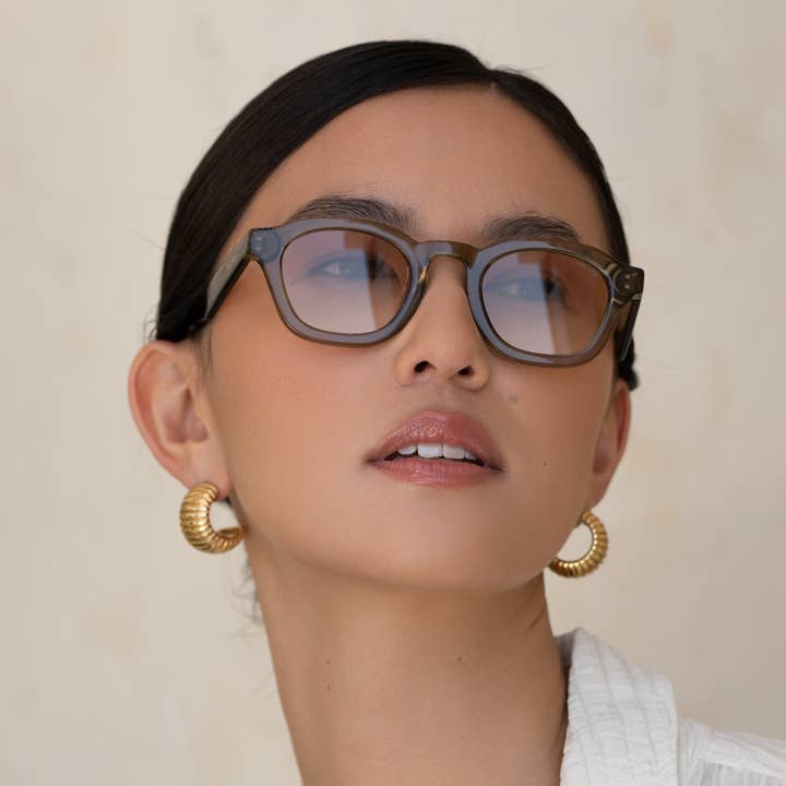 Brown Olive Blake Acetate Unisex Round Sunglasses for wholesale on Faire1