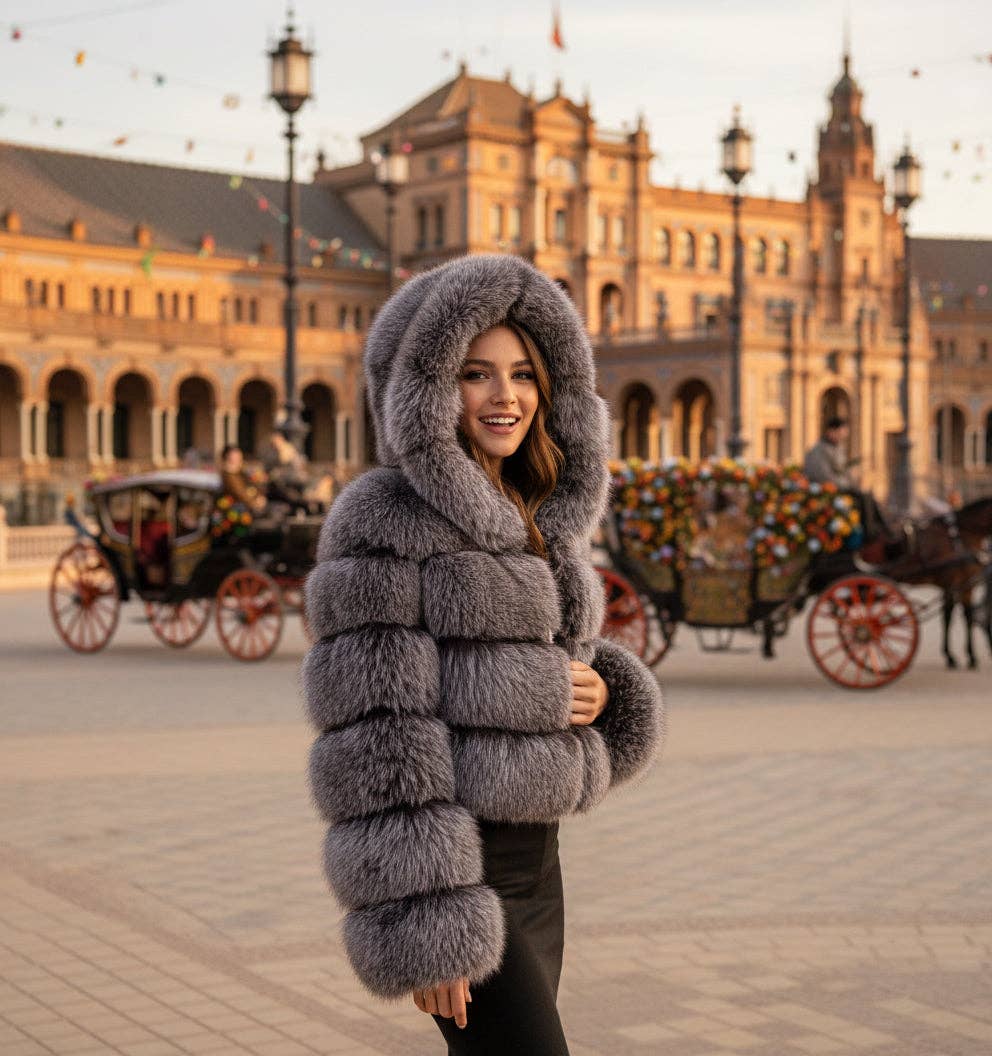 EMMA WU DESIGN – wholesale Fur/faux fur coat – Women's – EMMA WU SELECTION Short long-sleeve faux fur coat with hood10