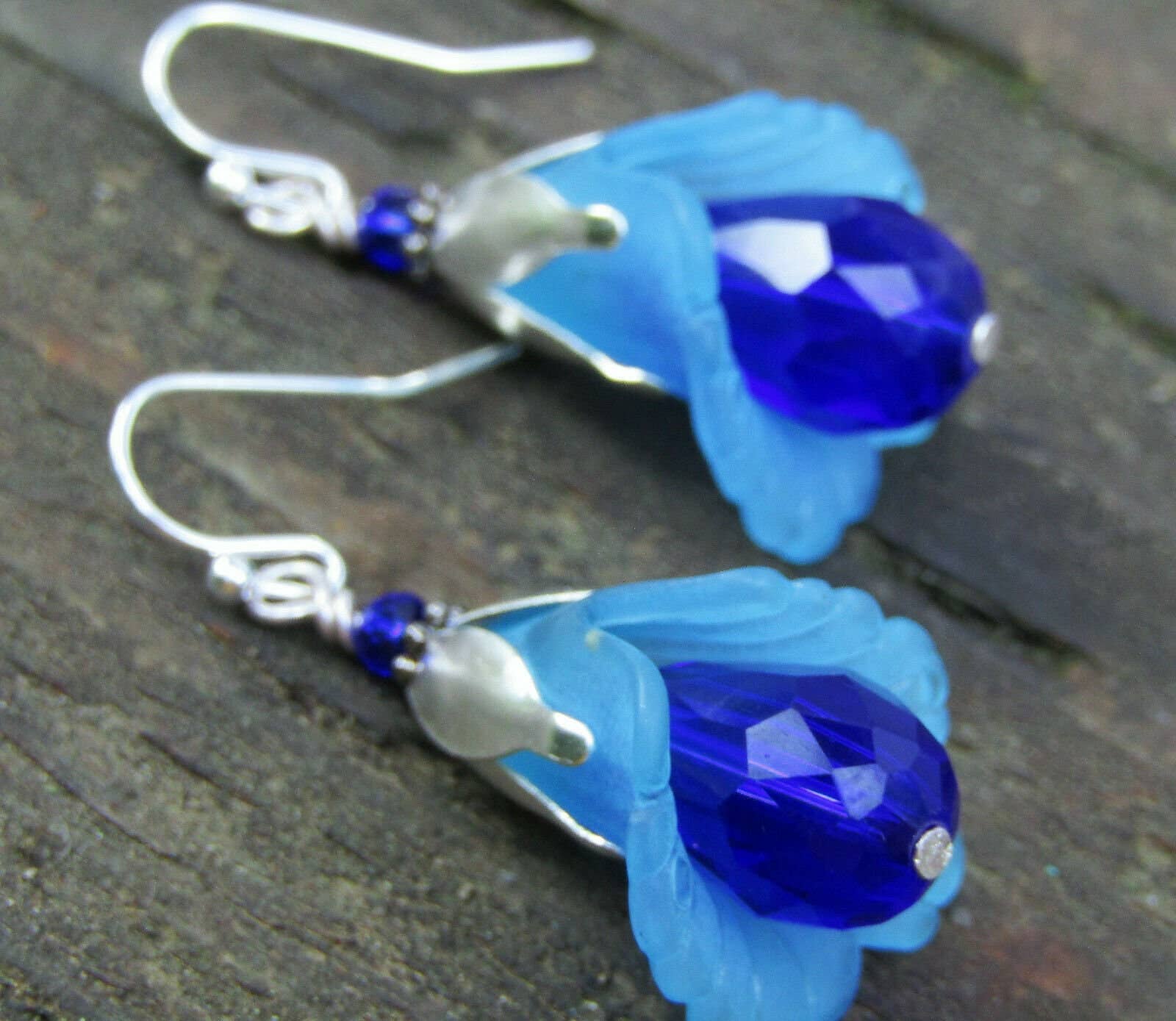 Bad Apple Designs - Wholesale Dangle Earrings - Handmade Blue Lily Earrings: Lucite Crystal Teardrop Dangle2