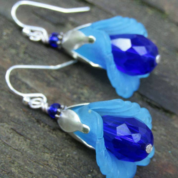 Bad Apple Designs - Wholesale Dangle Earrings - Handmade Blue Lily Earrings: Lucite Crystal Teardrop Dangle2