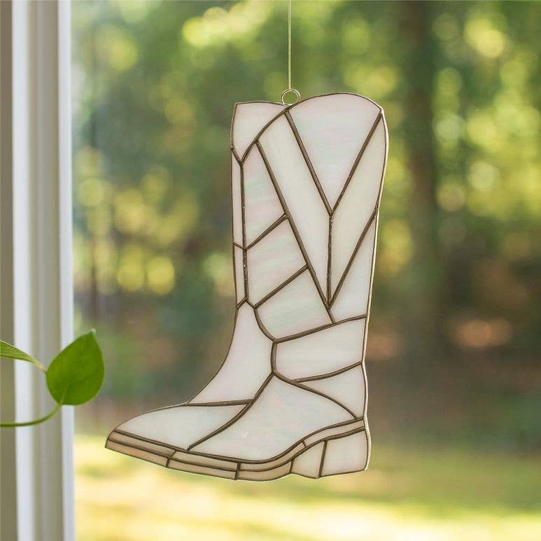 DGE Distribution - Wholesale Stained Glass Panel - Cowboy Boot Stained Glass Suncatcher 8" × 6" – Western Decor5