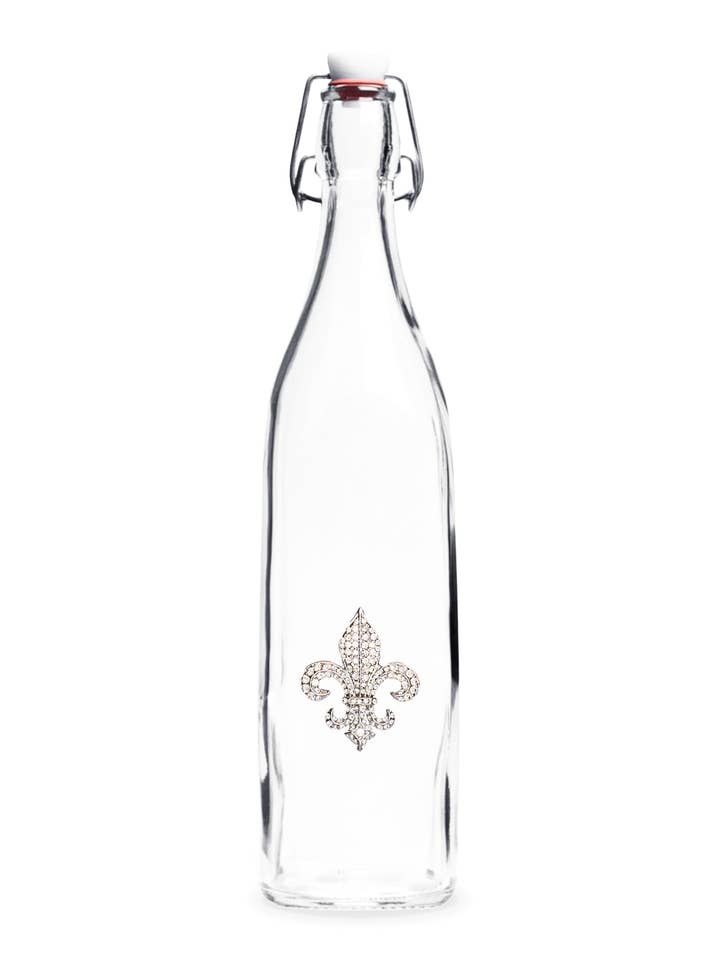 Diamond Fleur de Lis Jeweled Swing Top Bottle for wholesale by The Queens' Jewels®
