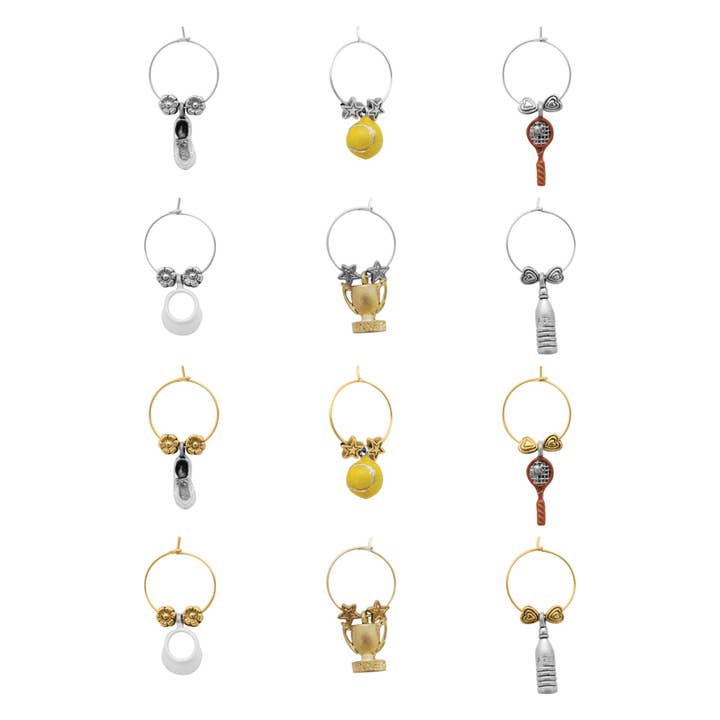 Supreme Housewares - Wholesale Wine Charm - 12-Piece Tennis Ace Wine Charms