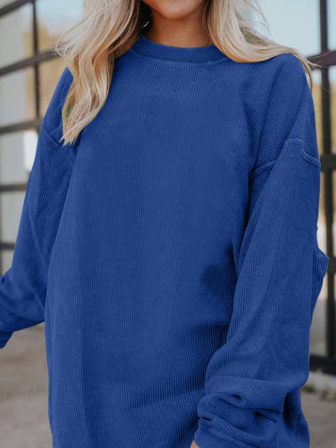 Lovesoft - Wholesale Sweatshirt - Women's - Light Grey Long Sleeve Ribbed Corded Oversized Sweatshirt18