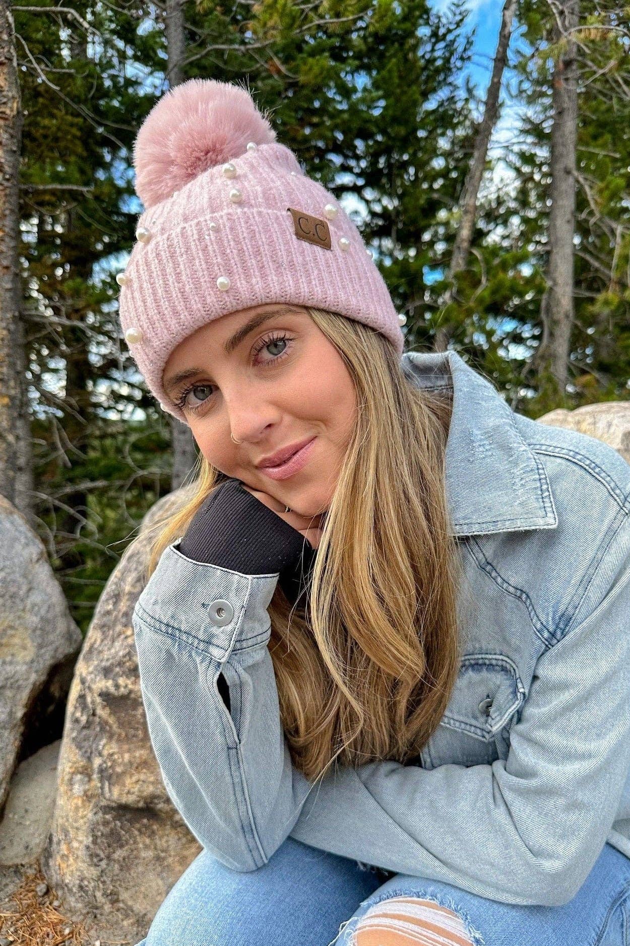 MiMi Wholesale - Wholesale Beanie - Women's - HAT4008 Naomi Pearl Embellished Pom Beanie1