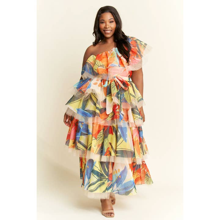 Conjunto de top com babados e saia com babados Plus One Ombro por atacado de omgstyles