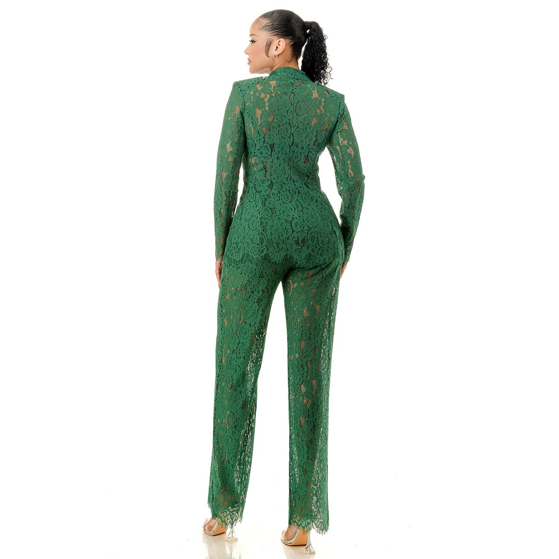 DORCAS - Wholesale Set met top en broek (GEEN Loungewear) - Dames - Lange Mouw Kant Blazer en Kant Broek Pak Set8