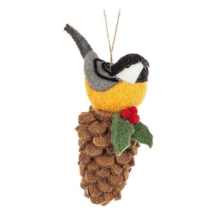 Abbott - Wholesale Ornament Set - Bird on Pinecone Ornament-2 Assorted-6.5"H2