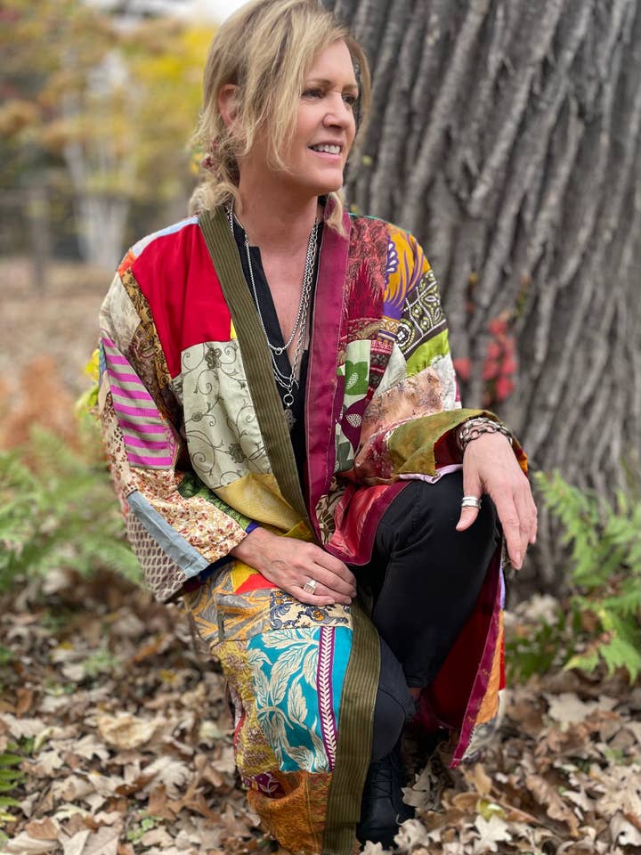 Bohemian Grace - Wholesale Robe - Women's - Vivian Silk Sari Kimono Robe.