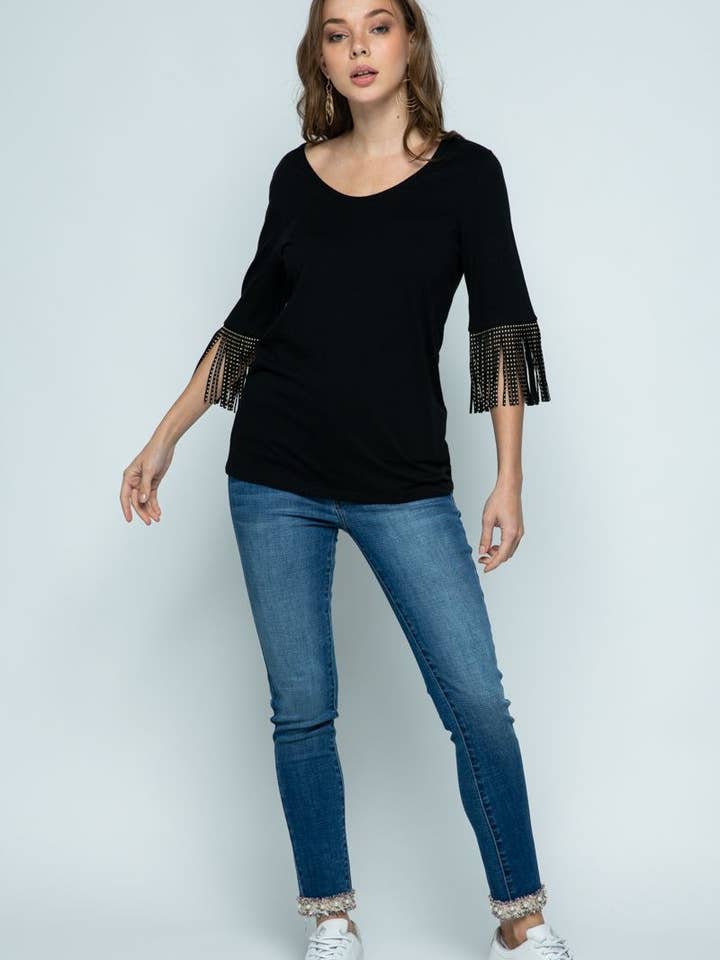 Black Short Sleeve With Fringed Sleeves for wholesale on Faire2