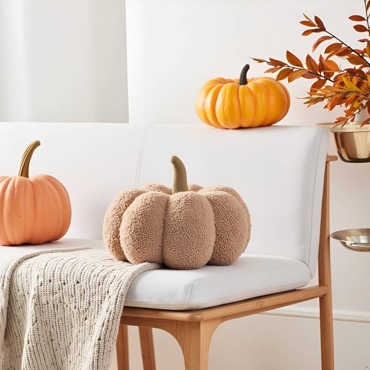 Pearhead - Wholesale Throw/Decorative Pillow - Beige Sherpa Pumpkin Pillow, Fall Decor4