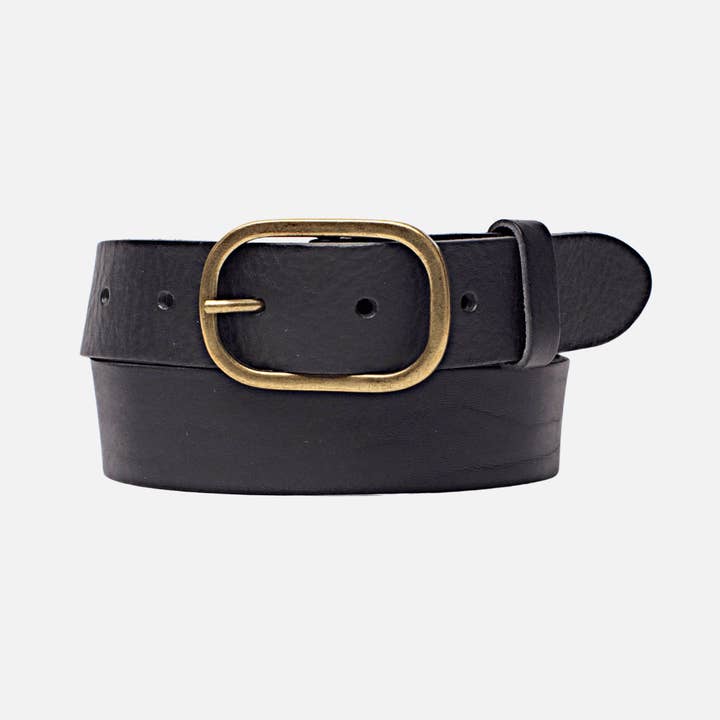 Amsterdam Heritage Leather Belts, Bags, Jackets & Apparel - Wholesale Belt - Women's - Marin | Gold Oval Buckle Design Statement Leather Belt Women