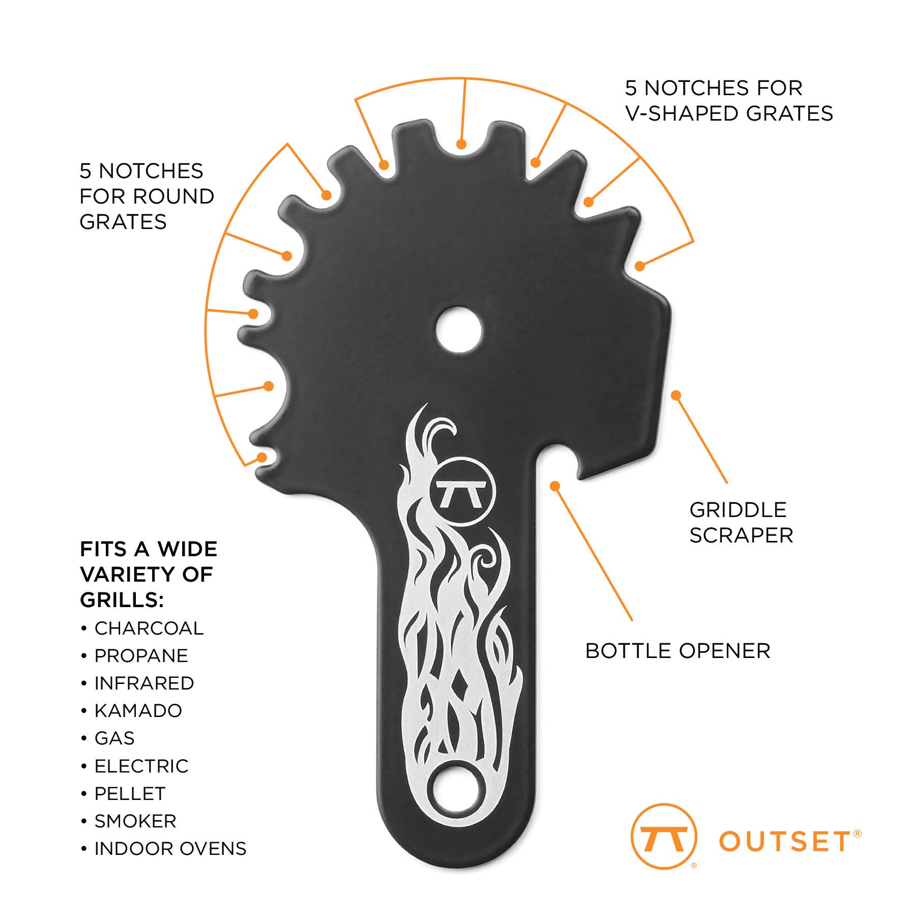 Fox Run Brands - Wholesale Outdoor Grill Tools - Outset Grill Grate and Cleaning Tool, 4.5" x 2.75" x 0.1"3