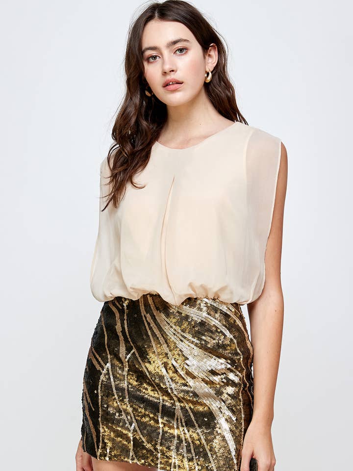 Blouse Sleeveless top Sequin Bottom Mini Dress for wholesale by MILEY + MOLLY