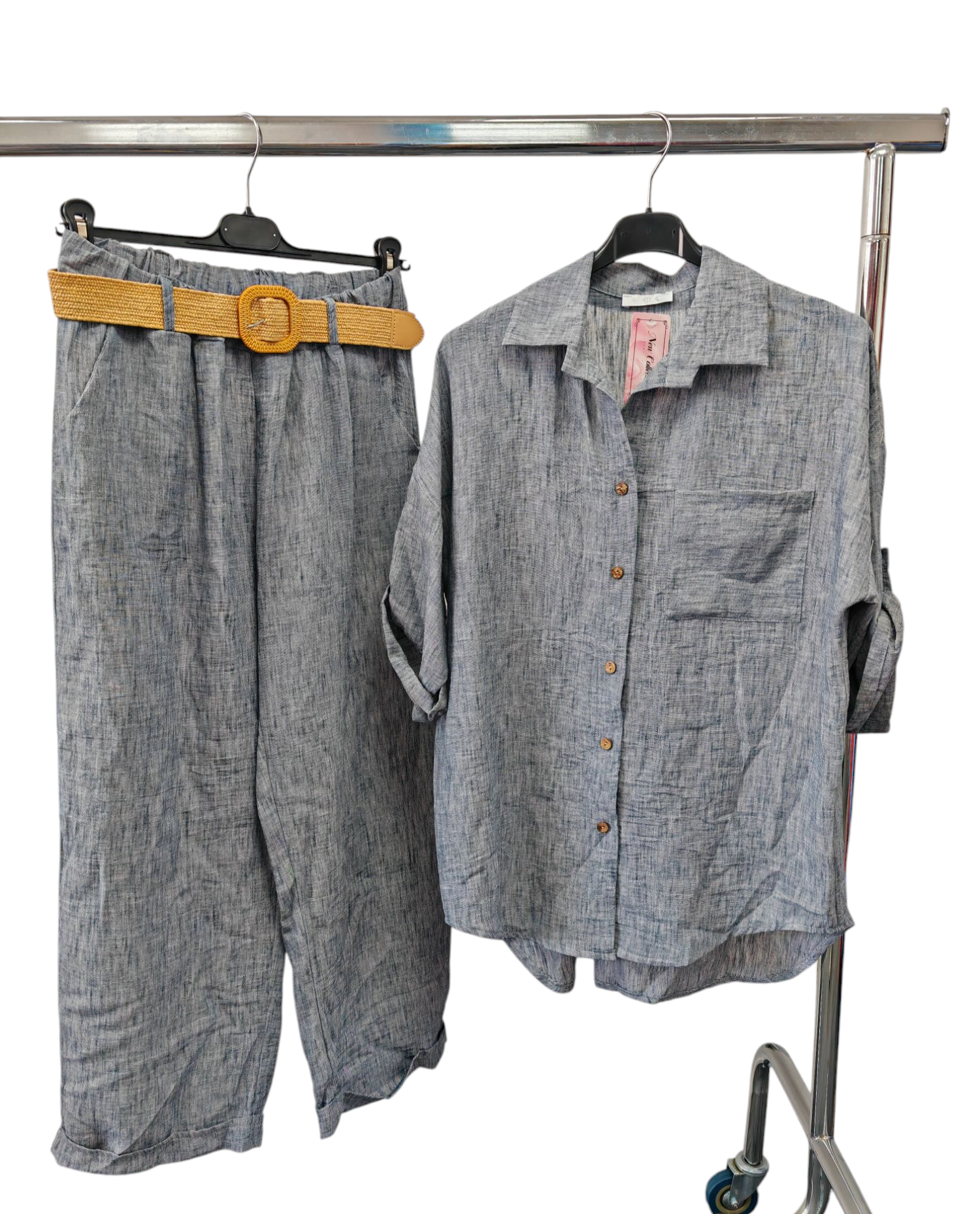 Superbia – Conjunto de top e calça (roupa NÃO Casual) - Mulher por atacado – Conjunto casual italiano tamanho único com camisa de botões completos e calça9