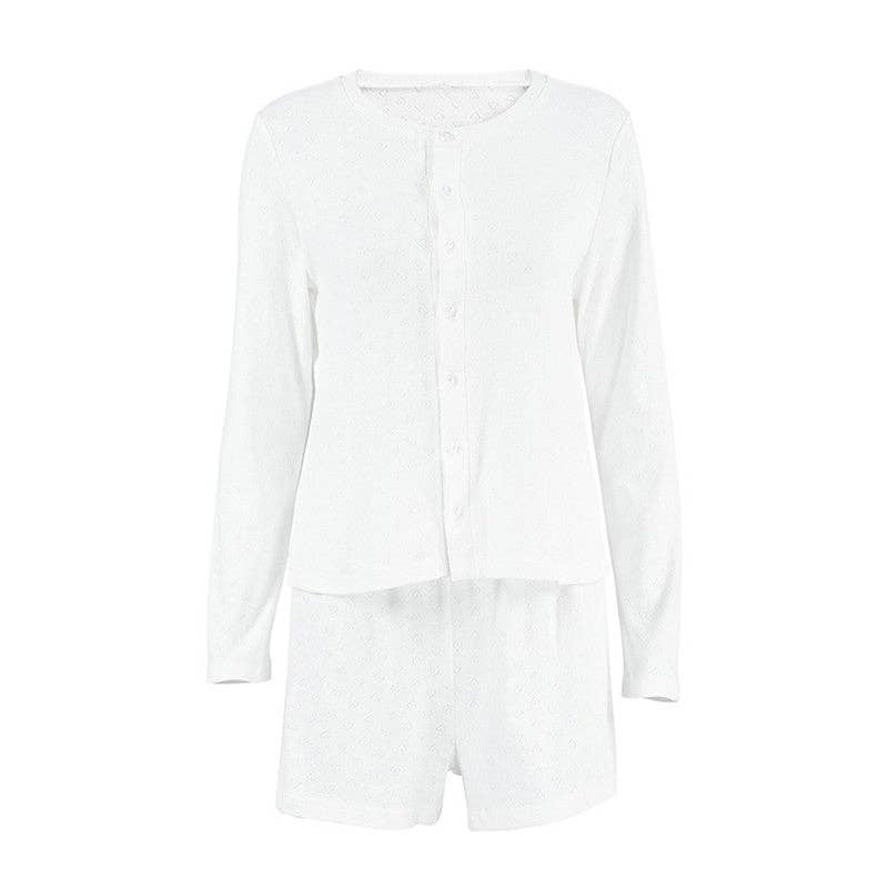 FurDecoration - Vente Haut et bas de pyjama – femme - Ensemble pyjama à manches longues à imprimé floral avec short assorti5