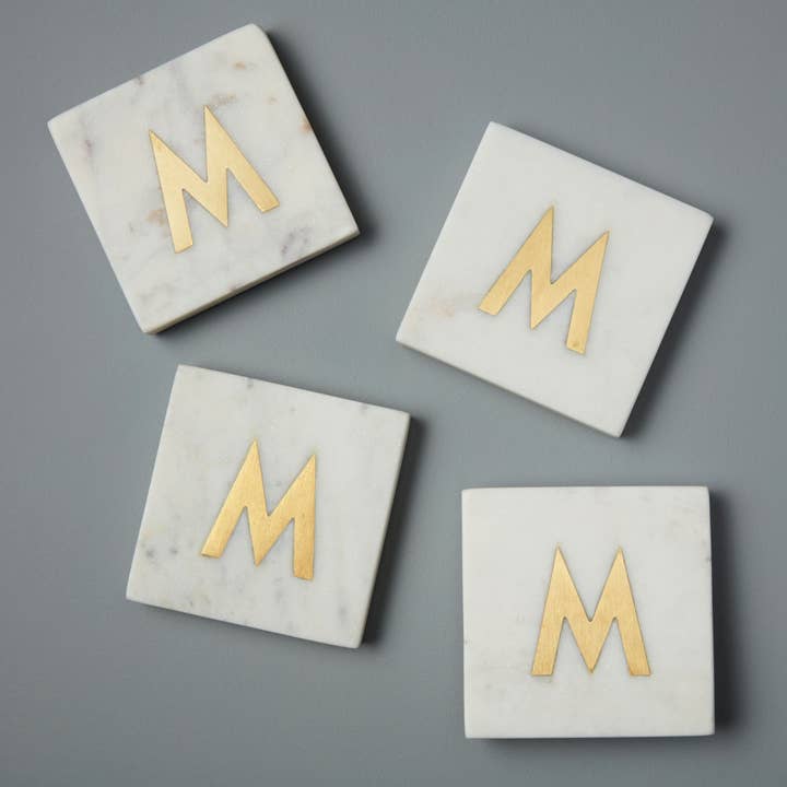 Verona Marble Monogram Coasters Set of 4 - Letter M for wholesale by Be Home