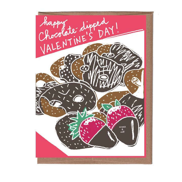 Scratch&Sniff Chocolate Dipped Valentine's Day Greeting Card for wholesale by La Familia Green