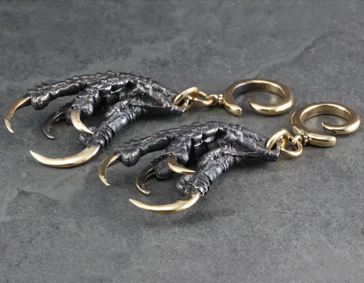 Lost Apostle - Wholesale Dangle Earrings - Black Crow Claw Gauged Spiral Earrings - Bronze2