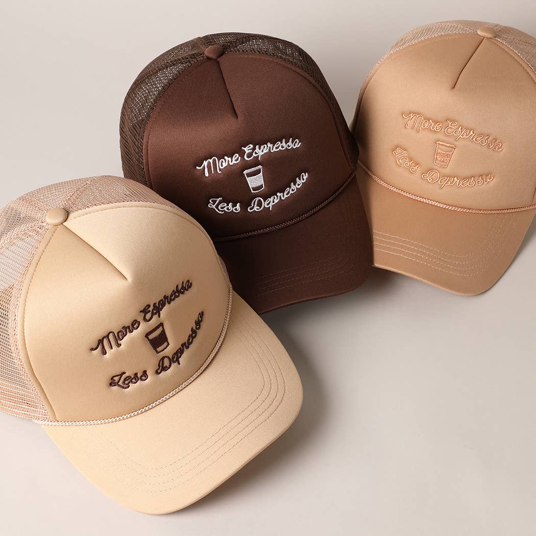 Fashion City - Wholesale Trucker Hat - Women's - More Espresso Less Depresso Embroidery Trucker Hat11