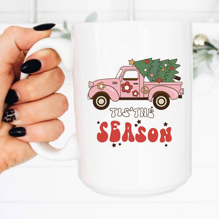 15oz Mug, Tis The Season, Christmas Coffee Cup, Retro for wholesale by Boho Sips